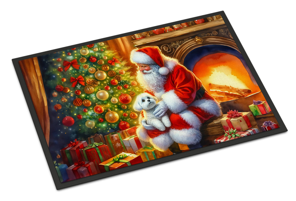 Maltese and Santa Claus Doormat Indoor Outdoor 18H X 27W Front Door Mat Rugs for Entryway, Non Slip Washable