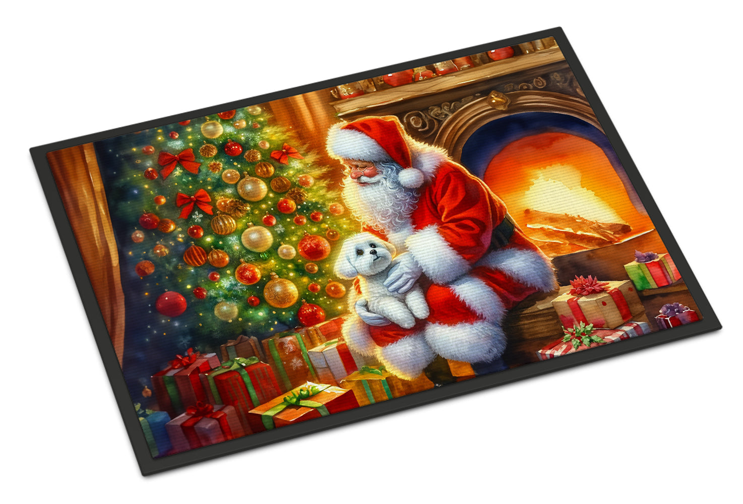 Maltese and Santa Claus Doormat Indoor Outdoor 18H X 27W Front Door Mat Rugs for Entryway, Non Slip Washable