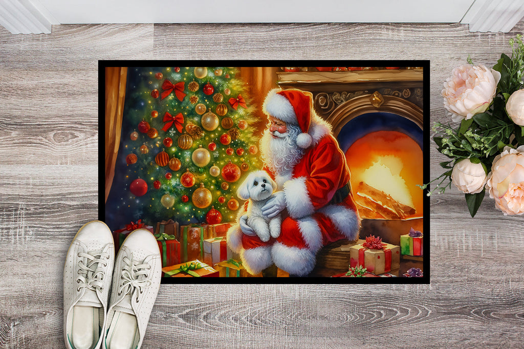 Maltese and Santa Claus Doormat Indoor Outdoor 18H X 27W Front Door Mat Rugs for Entryway, Non Slip Washable