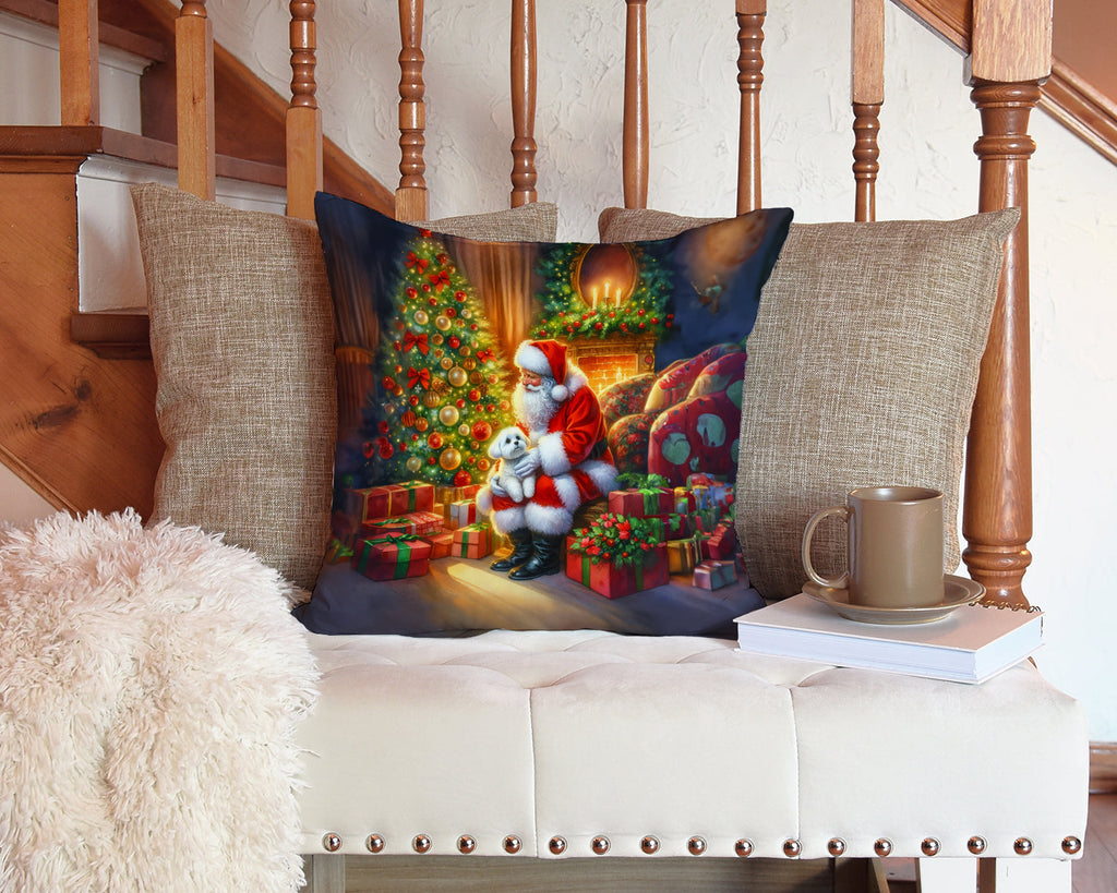 Maltese and Santa Claus Decorative Throw Pillow 14x14 Indoor Outdoor Accent Cushion, Fabric Cover with Insert for Sofa, Bed, Porch & Living Room