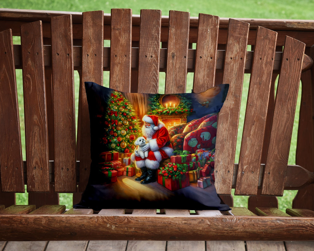 Maltese and Santa Claus Decorative Throw Pillow 14x14 Indoor Outdoor Accent Cushion, Fabric Cover with Insert for Sofa, Bed, Porch & Living Room