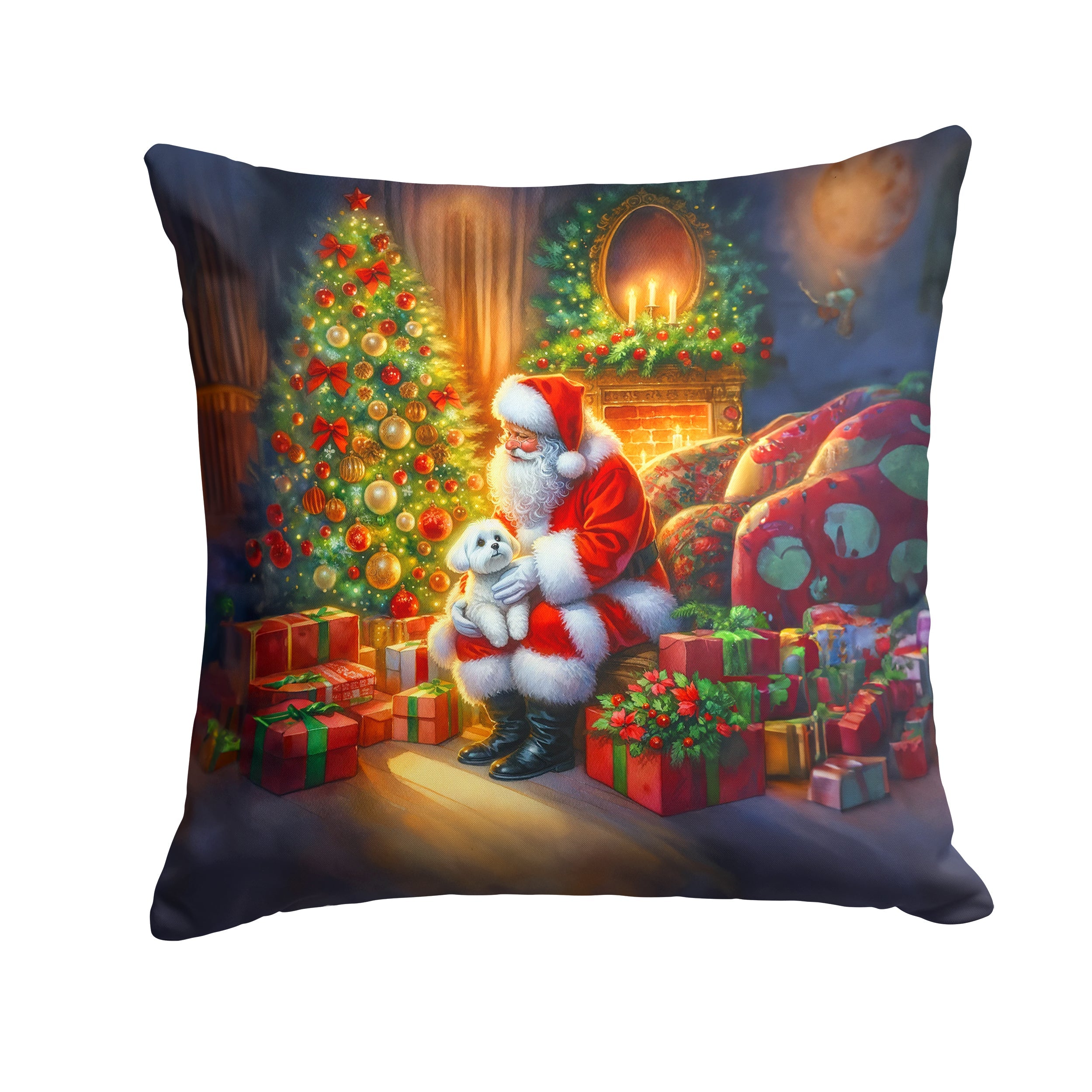 Maltese and Santa Claus Decorative Throw Pillow 18x18 Indoor Outdoor Accent Cushion, Fabric Cover with Insert for Sofa, Bed, Porch & Living Room