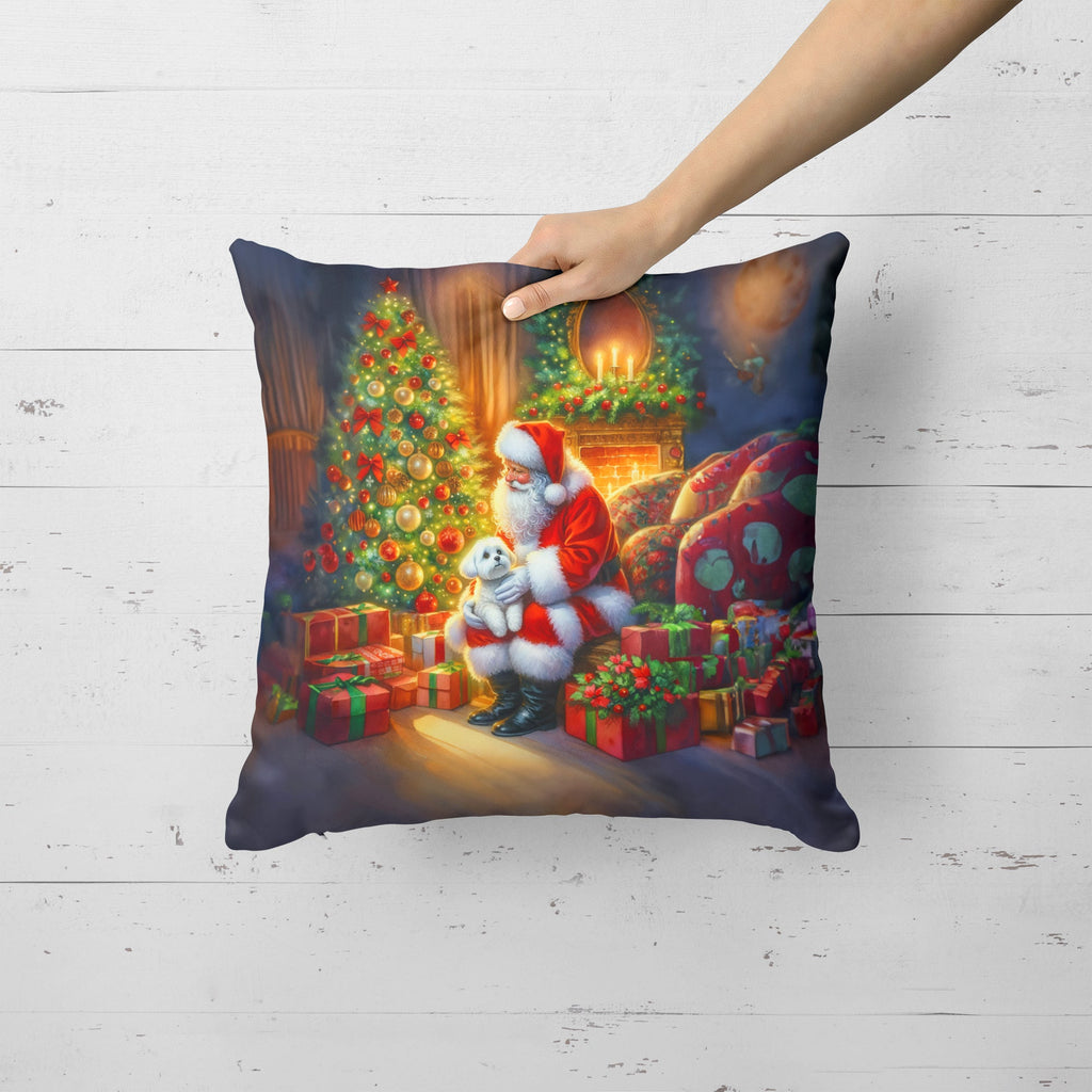 Maltese and Santa Claus Decorative Throw Pillow 18x18 Indoor Outdoor Accent Cushion, Fabric Cover with Insert for Sofa, Bed, Porch & Living Room