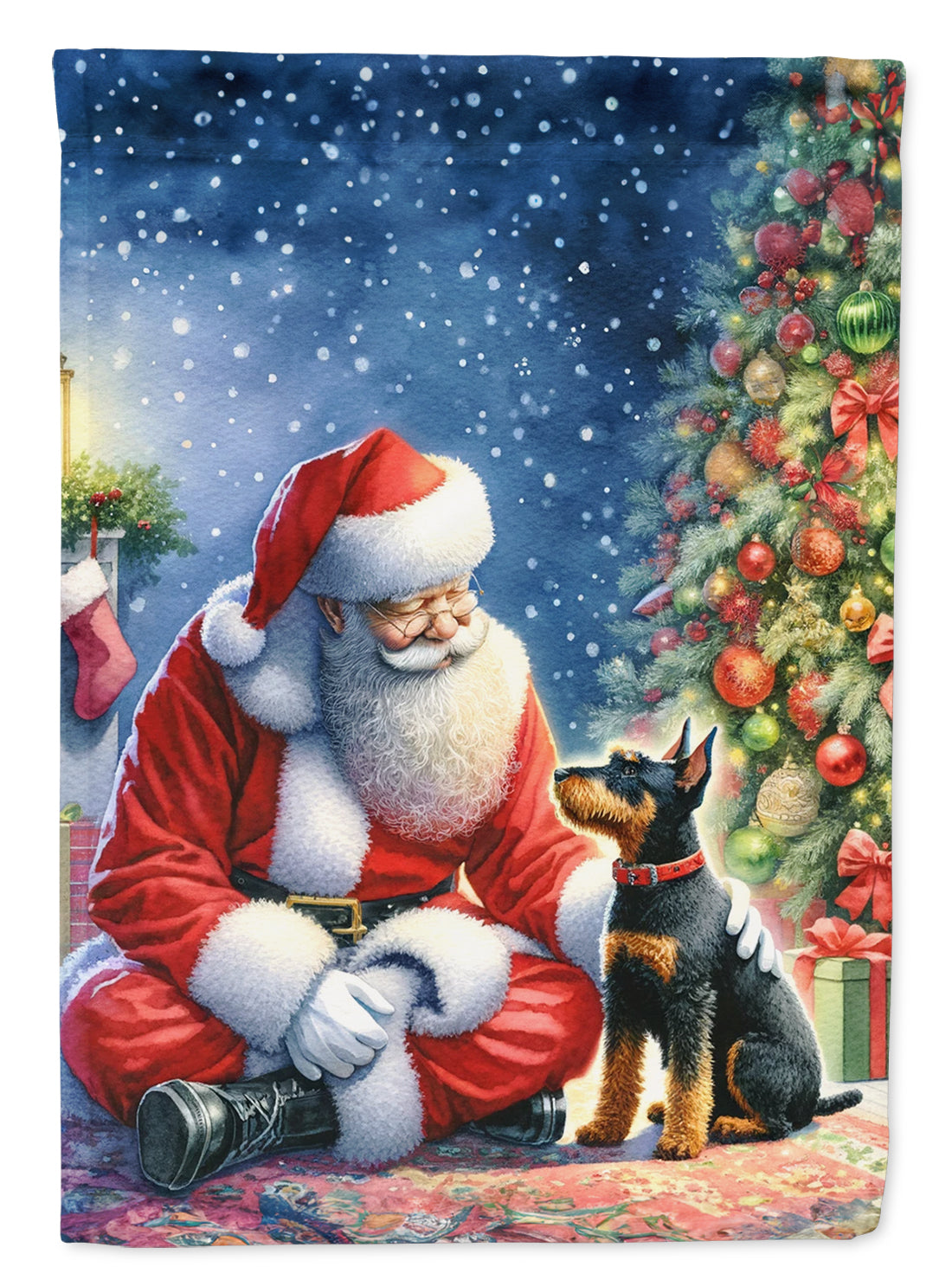 Manchester Terrier and Santa Claus House Flag 28x40 Porch Sleeve Pole Decorative Outside Yard Banner Artwork Wall Hanging, Polyester