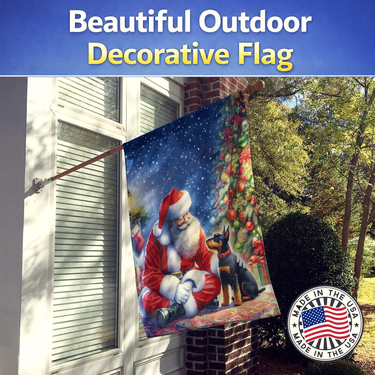 Manchester Terrier and Santa Claus House Flag 28x40 Porch Sleeve Pole Decorative Outside Yard Banner Artwork Wall Hanging, Polyester