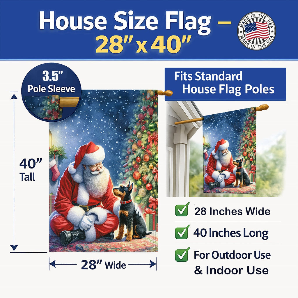 Manchester Terrier and Santa Claus House Flag 28x40 Porch Sleeve Pole Decorative Outside Yard Banner Artwork Wall Hanging, Polyester