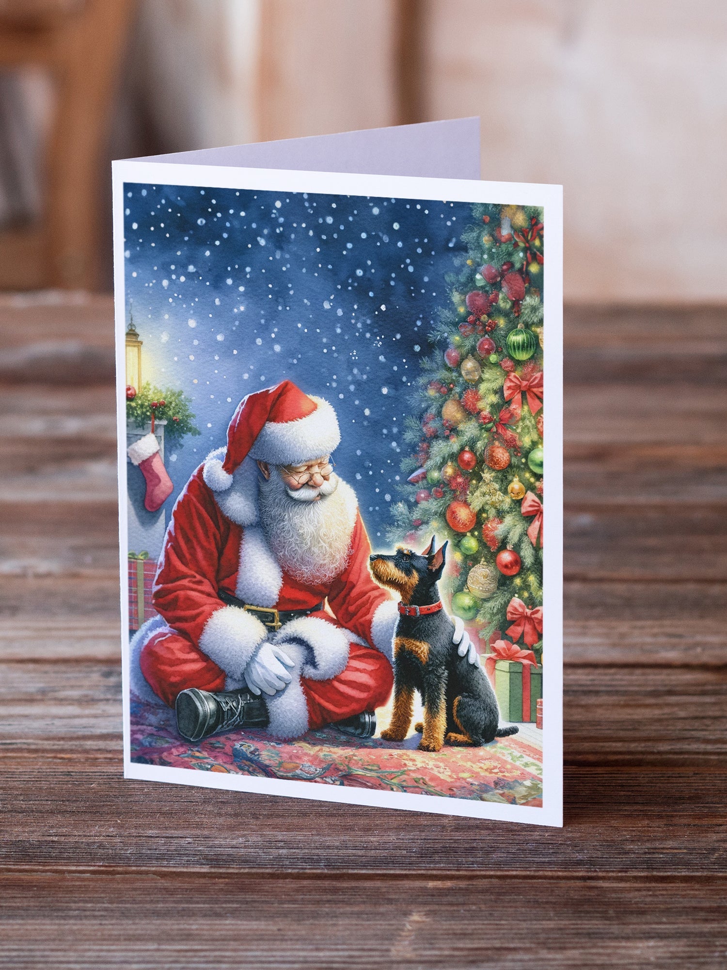 Manchester Terrier and Santa Claus Greeting Cards Pack of 8 Blank Cards with Envelopes Whimsical A7 Size 5x7