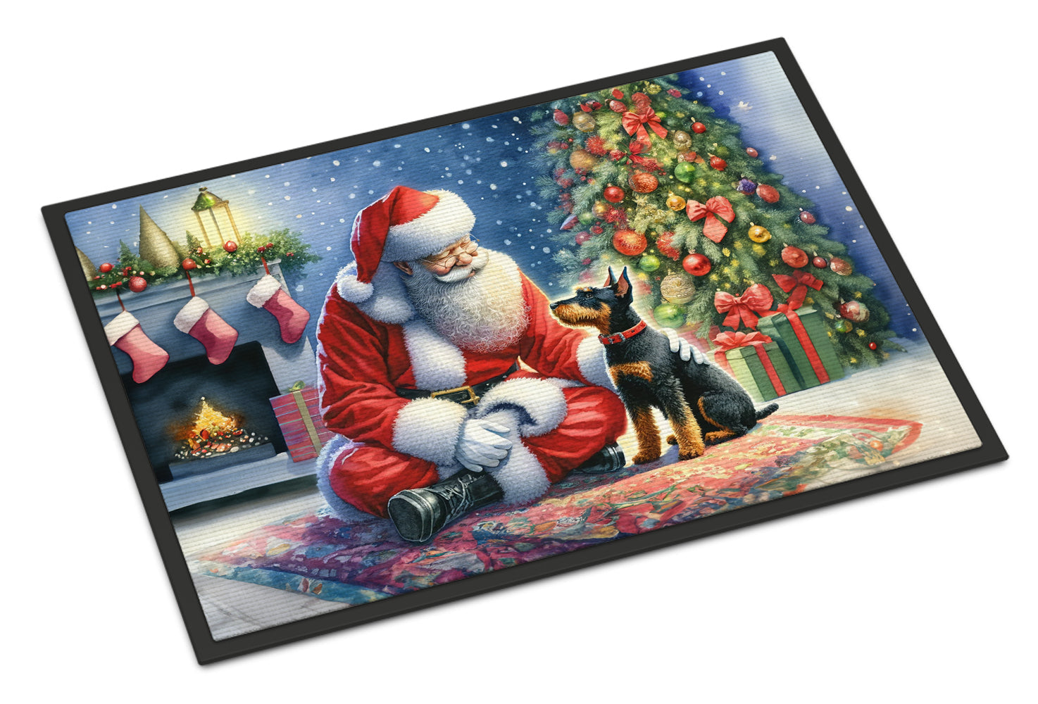 Manchester Terrier and Santa Claus Doormat Indoor Outdoor 24H X 36W Front Door Mat Rugs for Entryway, Non Slip Washable Low Pile,