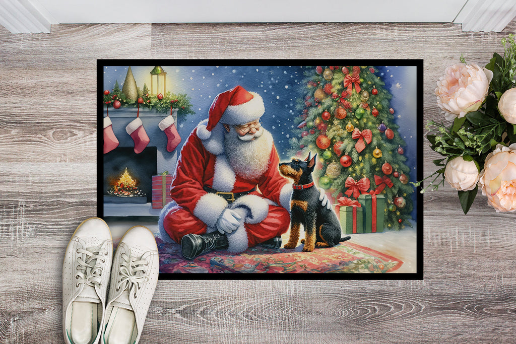 Manchester Terrier and Santa Claus Doormat Indoor Outdoor 24H X 36W Front Door Mat Rugs for Entryway, Non Slip Washable Low Pile,