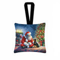 Manchester Terrier and Santa Claus Hanging Square Fabric Ornament 3.5 × 3.5 Decorative Door-Knob & Tree Hanger, Soft Fabric