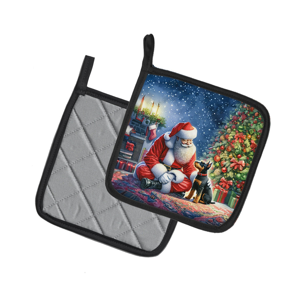 Manchester Terrier and Santa Claus Pot Holder Set of 2 Heat Resistant Quilted Hot Pads 7.5 x 7.5 Inch, Insulated Kitchen Trivets for Cooking & Baking