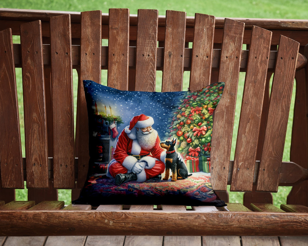 Manchester Terrier and Santa Claus Decorative Throw Pillow 14x14 Indoor Outdoor Accent Cushion, Fabric Cover with Insert for Sofa, Bed, Porch & Living Room