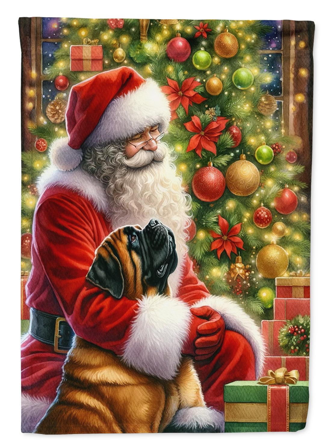 Mastiff and Santa Claus House Flag 28x40 Porch Sleeve Pole Decorative Outside Yard Banner Artwork Wall Hanging, Polyester