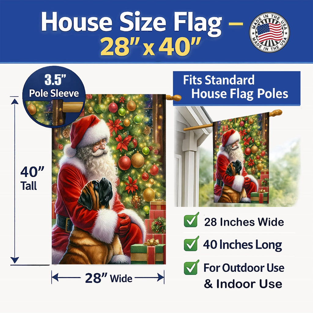 Mastiff and Santa Claus House Flag 28x40 Porch Sleeve Pole Decorative Outside Yard Banner Artwork Wall Hanging, Polyester
