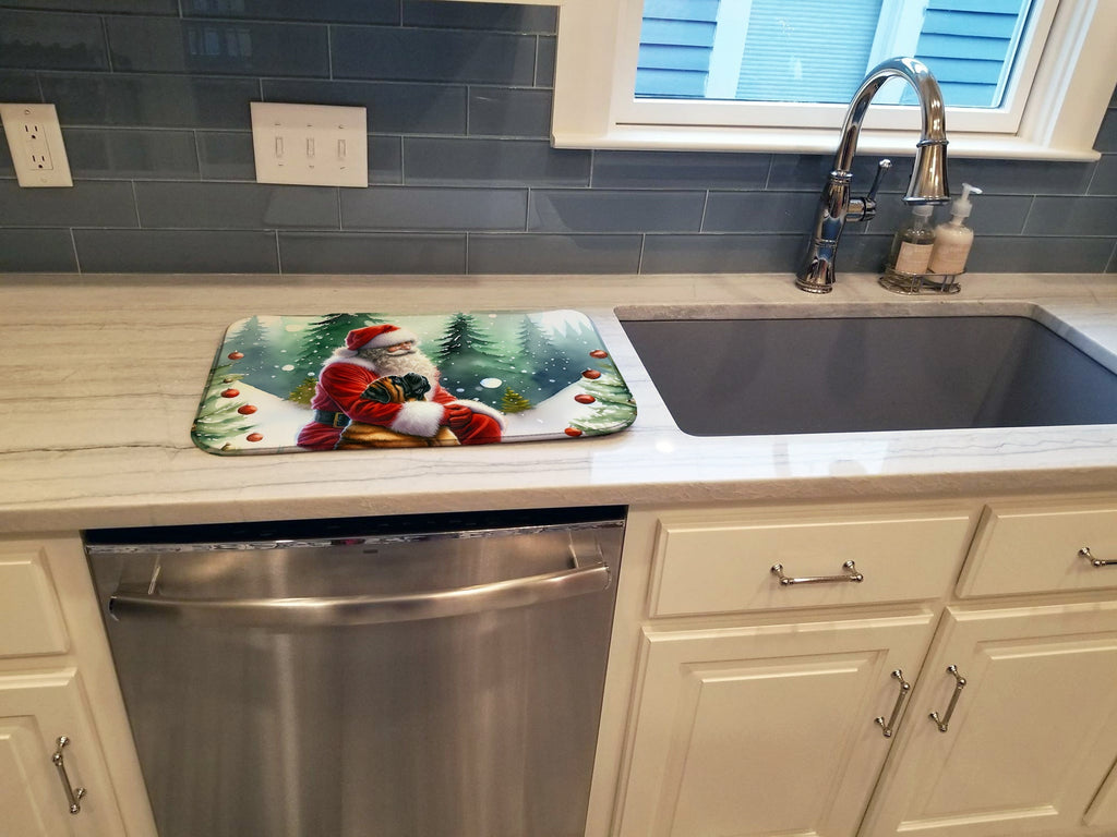 Mastiff and Santa Claus Dish Drying Mat Absorbent Dish Drying Mat Pad for Kitchen Counter Dish Drainer Mat for Countertop, 14 x 21", Multicolor