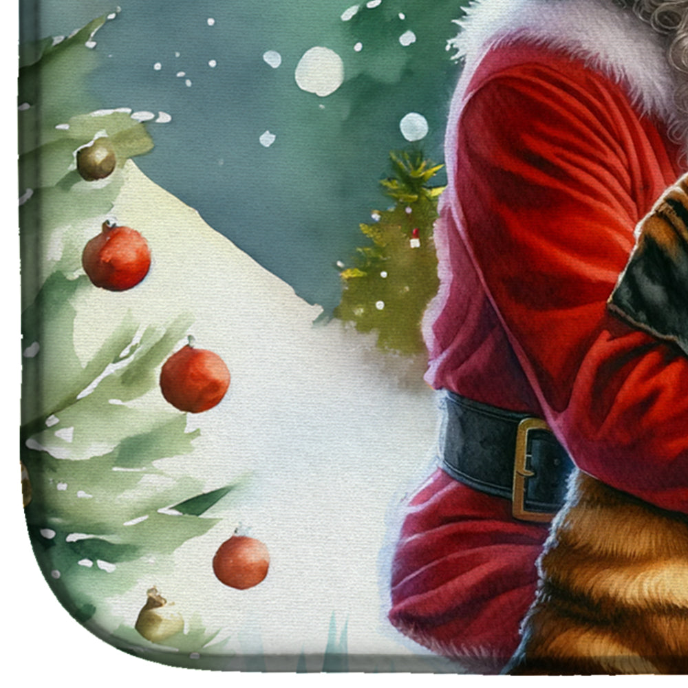 Mastiff and Santa Claus Dish Drying Mat Absorbent Dish Drying Mat Pad for Kitchen Counter Dish Drainer Mat for Countertop, 14 x 21", Multicolor