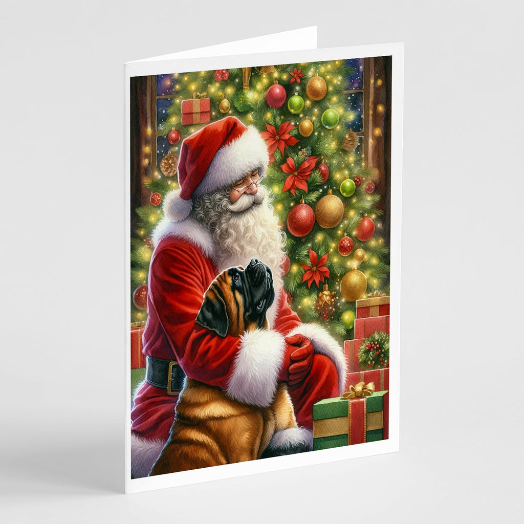 Mastiff and Santa Claus Greeting Cards Pack of 8 Blank Cards with Envelopes Whimsical A7 Size 5x7