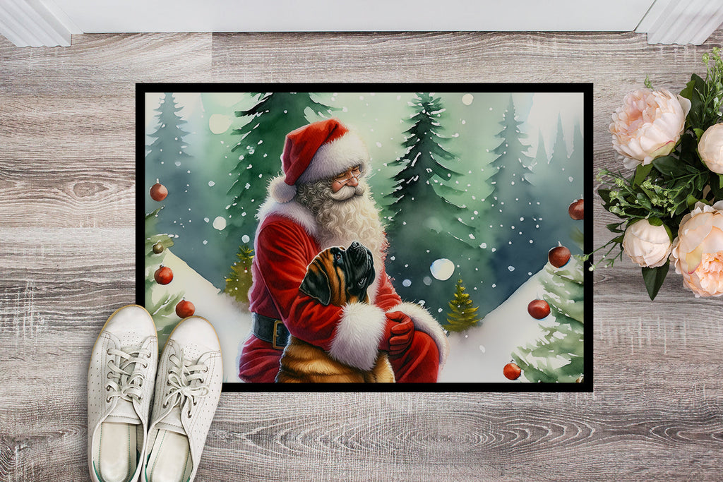 Mastiff and Santa Claus Doormat Indoor Outdoor 24H X 36W Front Door Mat Rugs for Entryway, Non Slip Washable Low Pile,