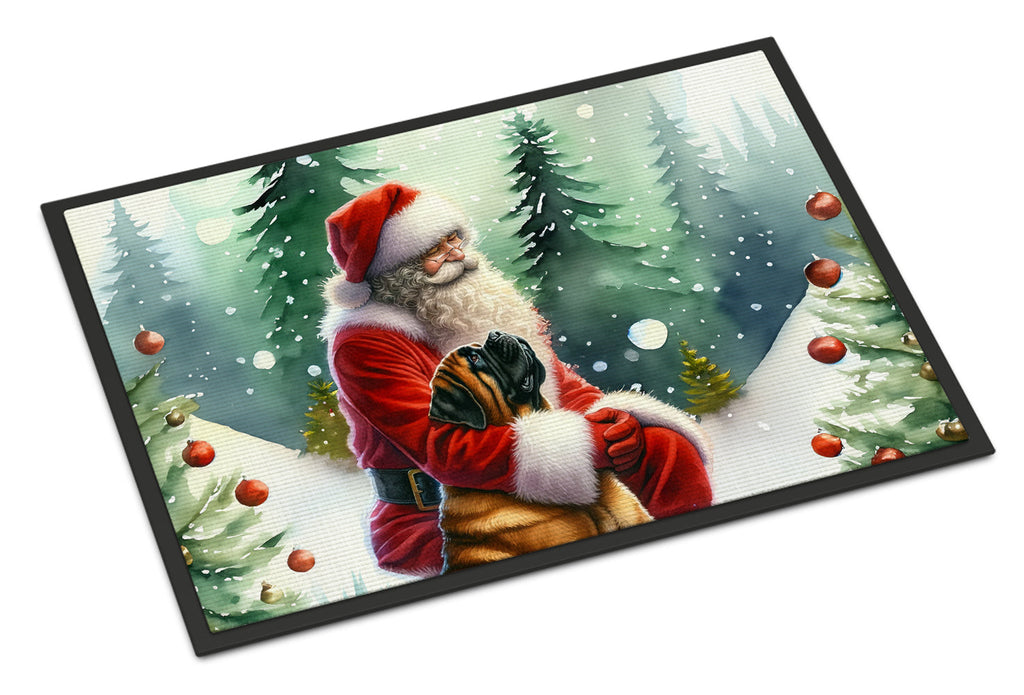 Mastiff and Santa Claus Doormat Indoor Outdoor 18H X 27W Front Door Mat Rugs for Entryway, Non Slip Washable