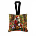 Mastiff and Santa Claus Hanging Square Fabric Ornament 3.5 × 3.5 Decorative Door-Knob & Tree Hanger, Soft Fabric