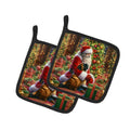 Mastiff and Santa Claus Pot Holder Set of 2 Heat Resistant Quilted Hot Pads 7.5 x 7.5 Inch, Insulated Kitchen Trivets for Cooking & Baking