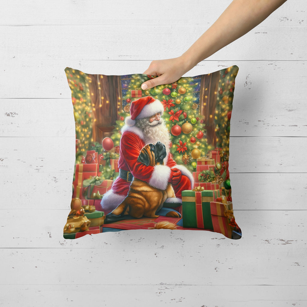 Mastiff and Santa Claus Decorative Throw Pillow 18x18 Indoor Outdoor Accent Cushion, Fabric Cover with Insert for Sofa, Bed, Porch & Living Room