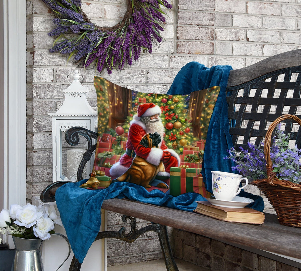 Mastiff and Santa Claus Decorative Throw Pillow 18x18 Indoor Outdoor Accent Cushion, Fabric Cover with Insert for Sofa, Bed, Porch & Living Room