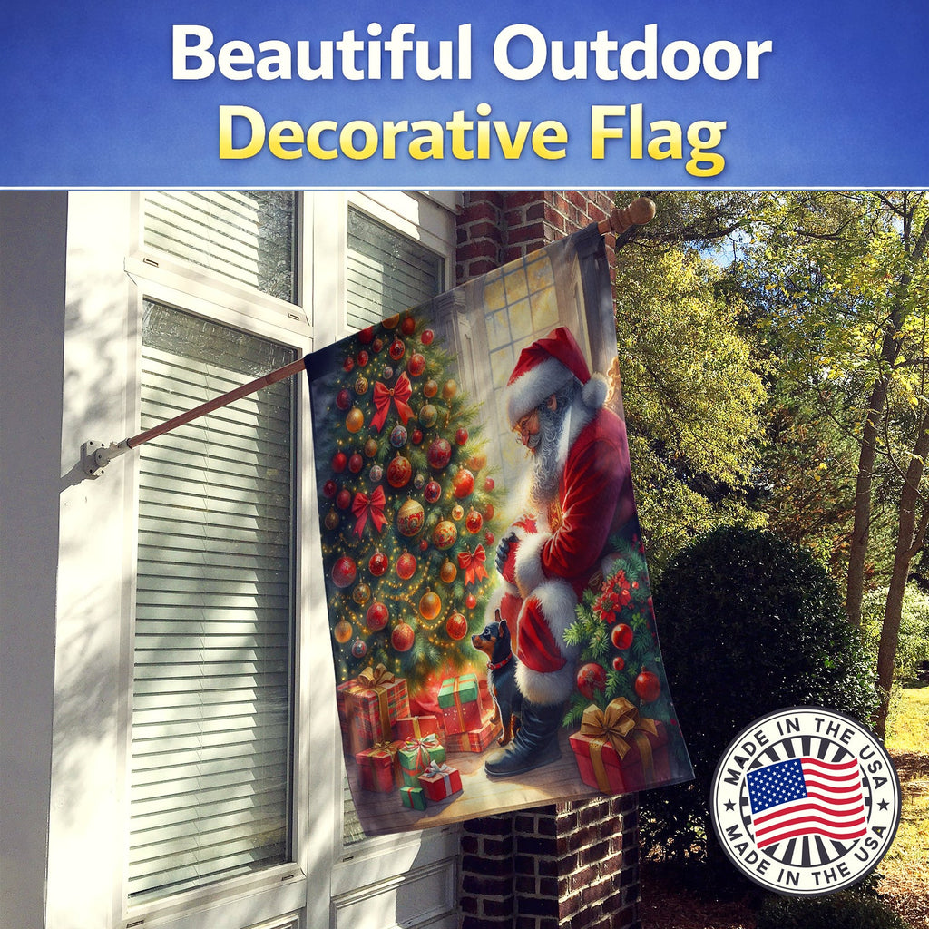 Miniature Pinscher and Santa Claus House Flag 28x40 Porch Sleeve Pole Decorative Outside Yard Banner Artwork Wall Hanging, Polyester