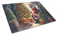 Miniature Pinscher and Santa Claus Cutting Board Tempered Glass Kitchen Cutting Surface, Heat Resistant Chopping, Non-Slip Feet, Food Prep & Serving