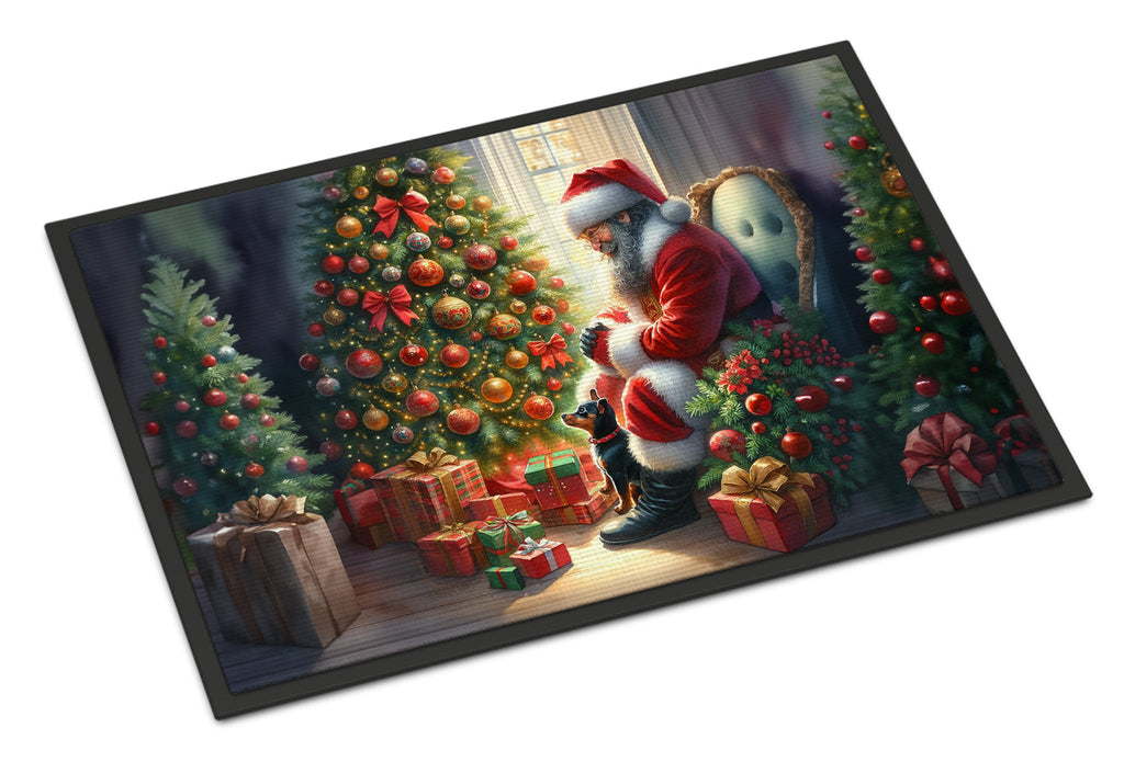 Miniature Pinscher and Santa Claus Doormat Indoor Outdoor 18H X 27W Front Door Mat Rugs for Entryway, Non Slip Washable