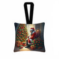 Miniature Pinscher and Santa Claus Hanging Square Fabric Ornament 3.5 × 3.5 Decorative Door-Knob & Tree Hanger, Soft Fabric