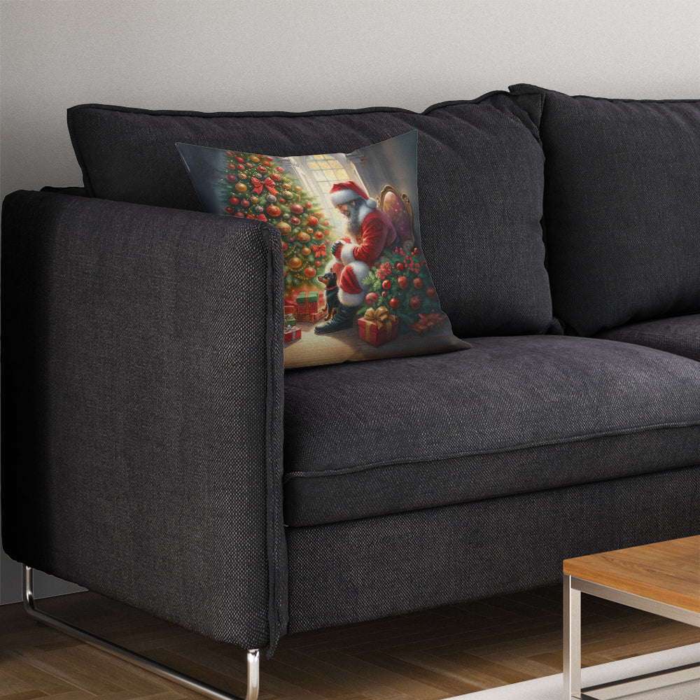 Miniature Pinscher and Santa Claus Decorative Throw Pillow 14x14 Indoor Outdoor Accent Cushion, Fabric Cover with Insert for Sofa, Bed, Porch & Living Room