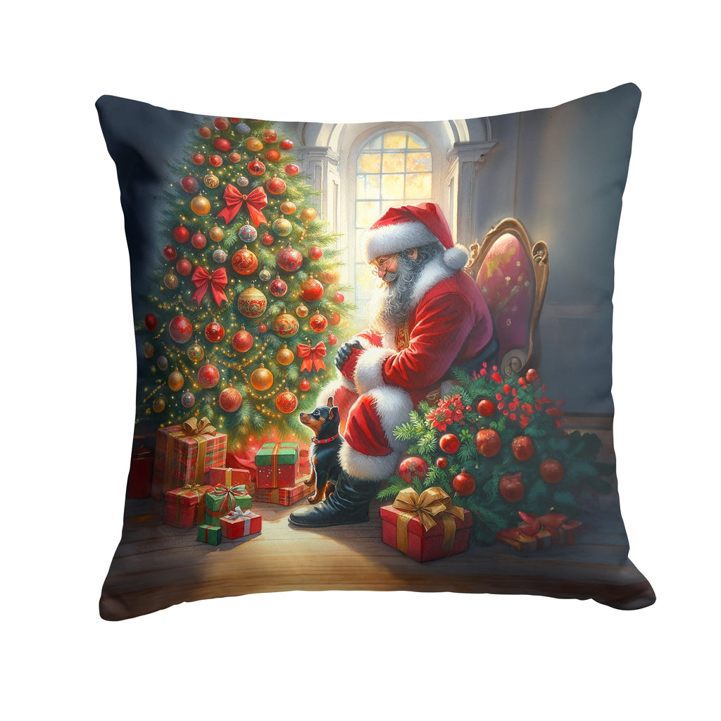 Miniature Pinscher and Santa Claus Decorative Throw Pillow 18x18 Indoor Outdoor Accent Cushion, Fabric Cover with Insert for Sofa, Bed, Porch & Living Room