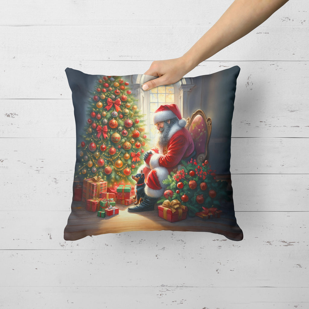 Miniature Pinscher and Santa Claus Decorative Throw Pillow 18x18 Indoor Outdoor Accent Cushion, Fabric Cover with Insert for Sofa, Bed, Porch & Living Room
