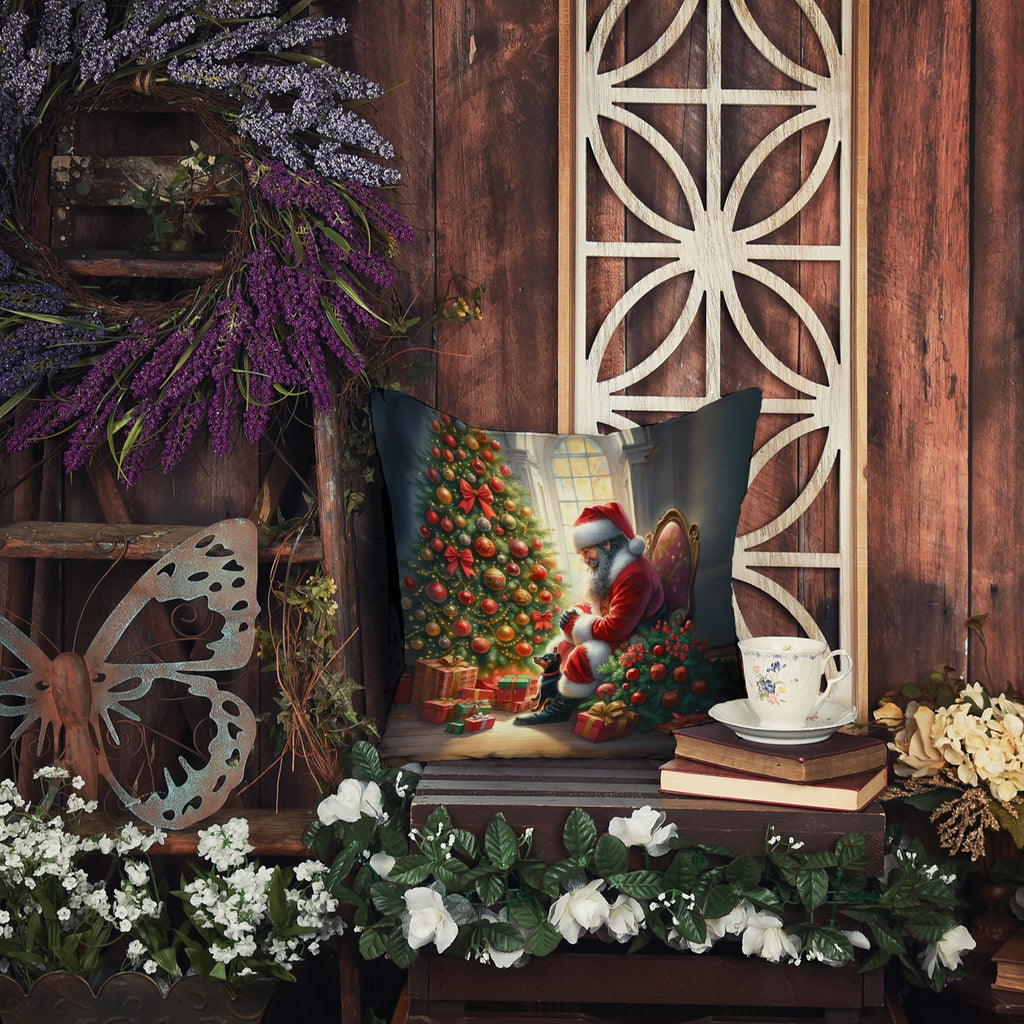 Miniature Pinscher and Santa Claus Decorative Throw Pillow 18x18 Indoor Outdoor Accent Cushion, Fabric Cover with Insert for Sofa, Bed, Porch & Living Room