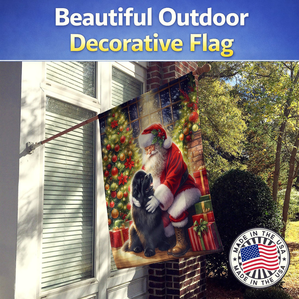 Newfoundland and Santa Claus House Flag 28x40 Porch Sleeve Pole Decorative Outside Yard Banner Artwork Wall Hanging, Polyester