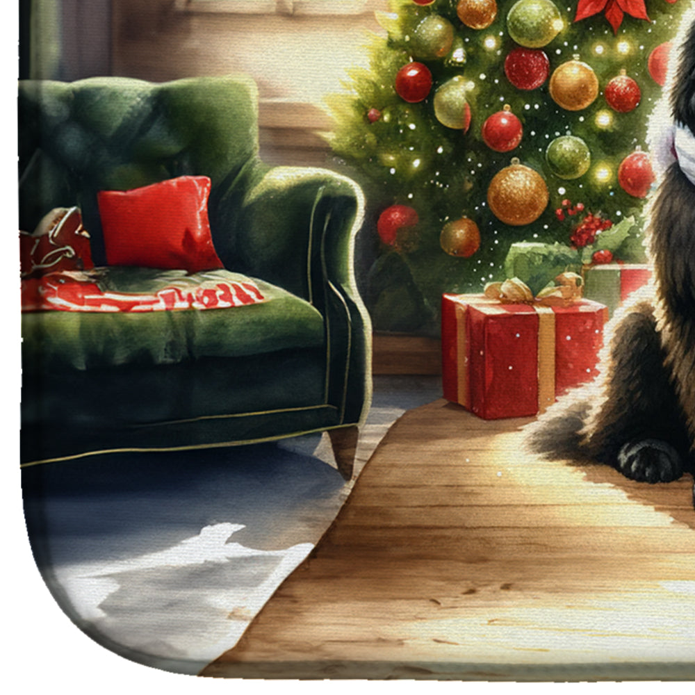 Newfoundland and Santa Claus Dish Drying Mat Absorbent Dish Drying Mat Pad for Kitchen Counter Dish Drainer Mat for Countertop, 14 x 21", Multicolor