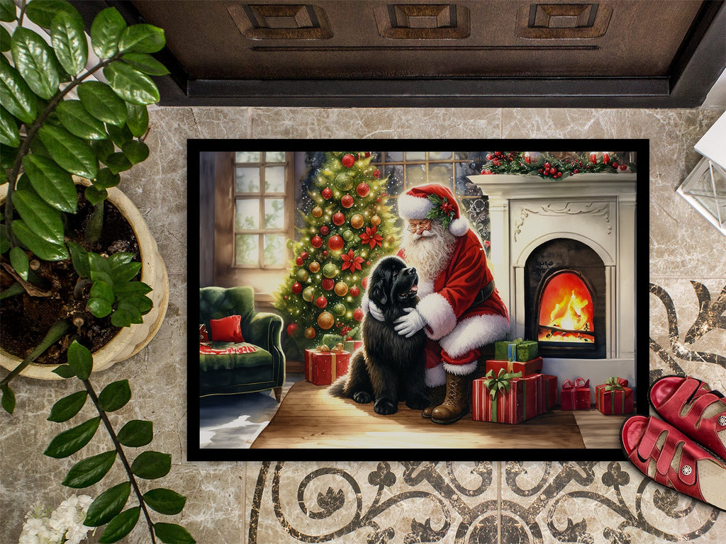 Newfoundland and Santa Claus Doormat Indoor Outdoor 24H X 36W Front Door Mat Rugs for Entryway, Non Slip Washable Low Pile,