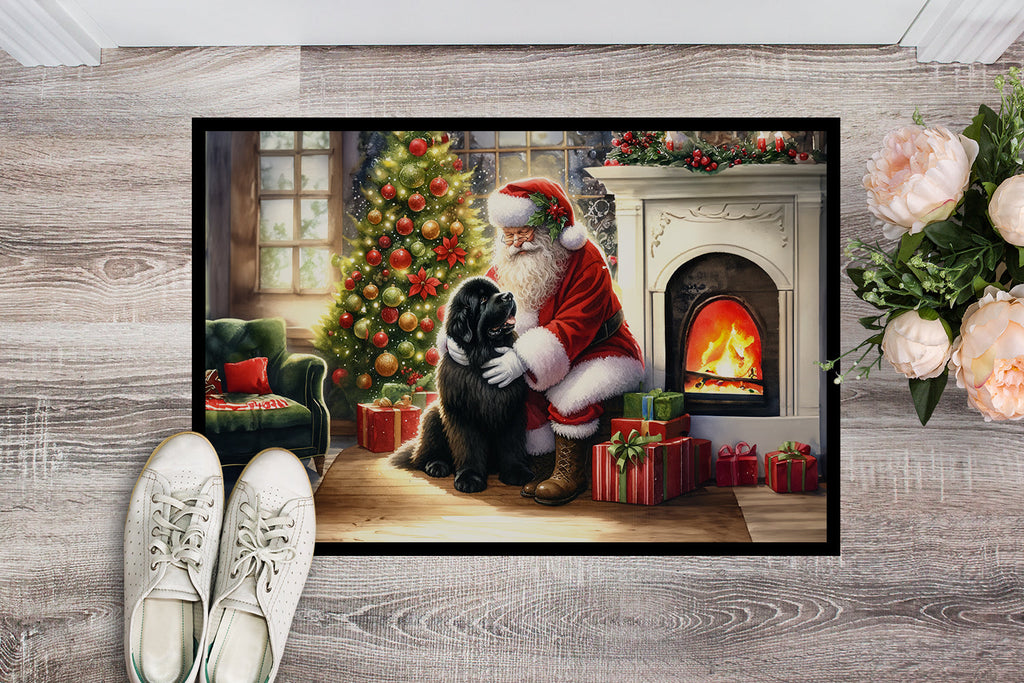 Newfoundland and Santa Claus Doormat Indoor Outdoor 18H X 27W Front Door Mat Rugs for Entryway, Non Slip Washable