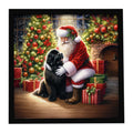 Newfoundland and Santa Claus Framed Metal Print Bathroom, Kitchen, Office, Home Decor Wall Art Ready to Hang, Square, 8X8