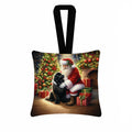Newfoundland and Santa Claus Hanging Square Fabric Ornament 3.5 × 3.5 Decorative Door-Knob & Tree Hanger, Soft Fabric