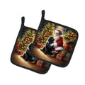 Newfoundland and Santa Claus Pot Holder Set of 2 Heat Resistant Quilted Hot Pads 7.5 x 7.5 Inch, Insulated Kitchen Trivets for Cooking & Baking