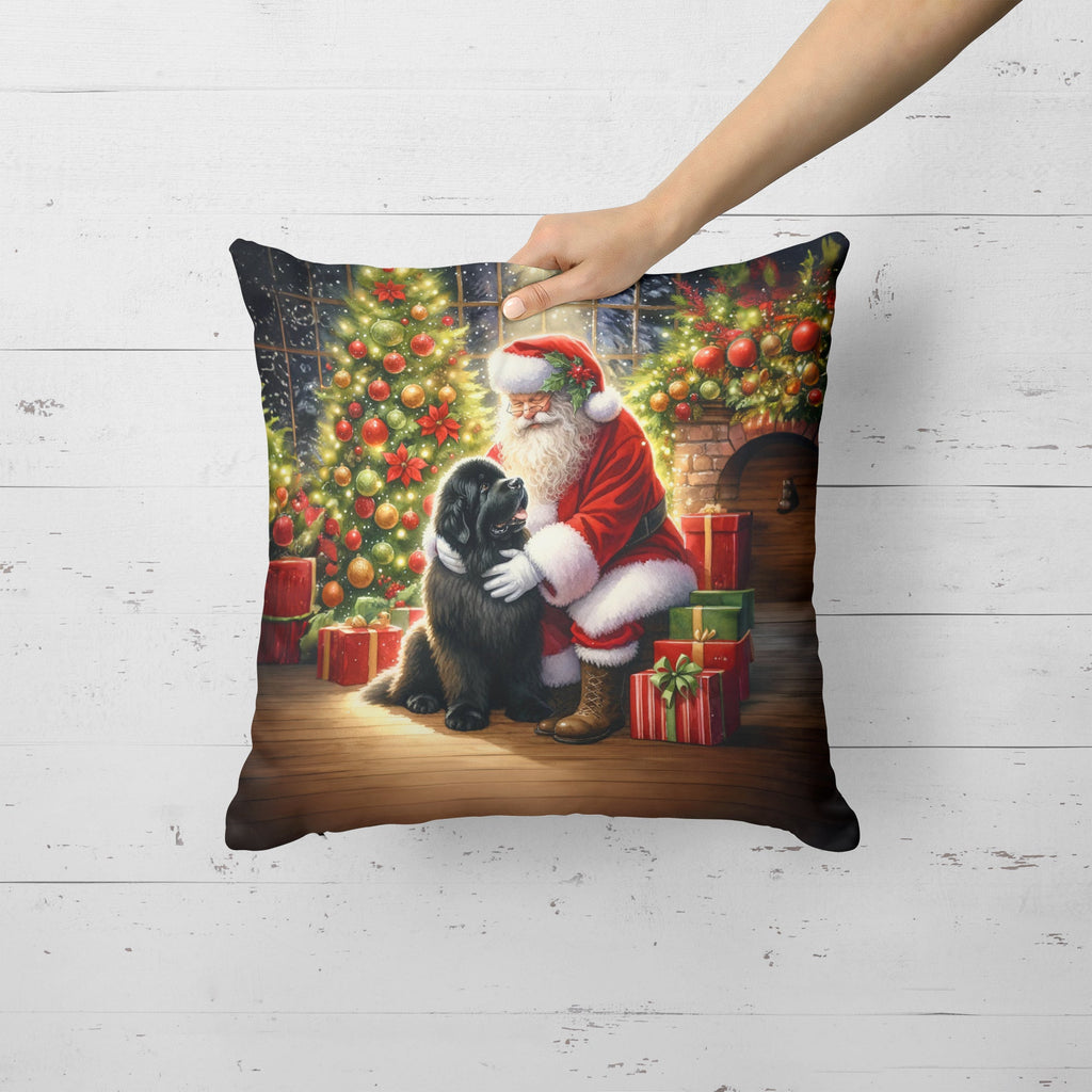 Newfoundland and Santa Claus Decorative Throw Pillow 18x18 Indoor Outdoor Accent Cushion, Fabric Cover with Insert for Sofa, Bed, Porch & Living Room