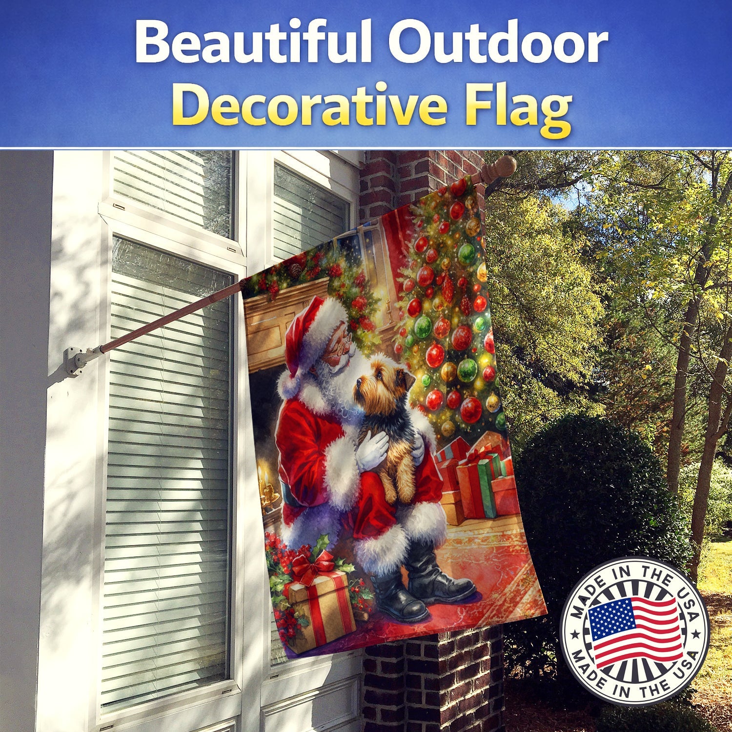 Norfolk Terrier and Santa Claus House Flag 28x40 Porch Sleeve Pole Decorative Outside Yard Banner Artwork Wall Hanging, Polyester