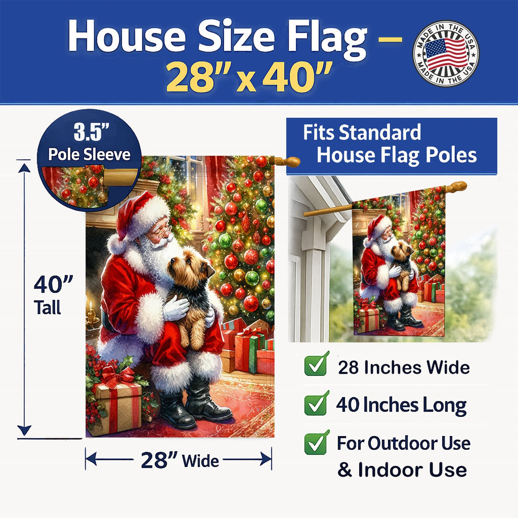 Norfolk Terrier and Santa Claus House Flag 28x40 Porch Sleeve Pole Decorative Outside Yard Banner Artwork Wall Hanging, Polyester