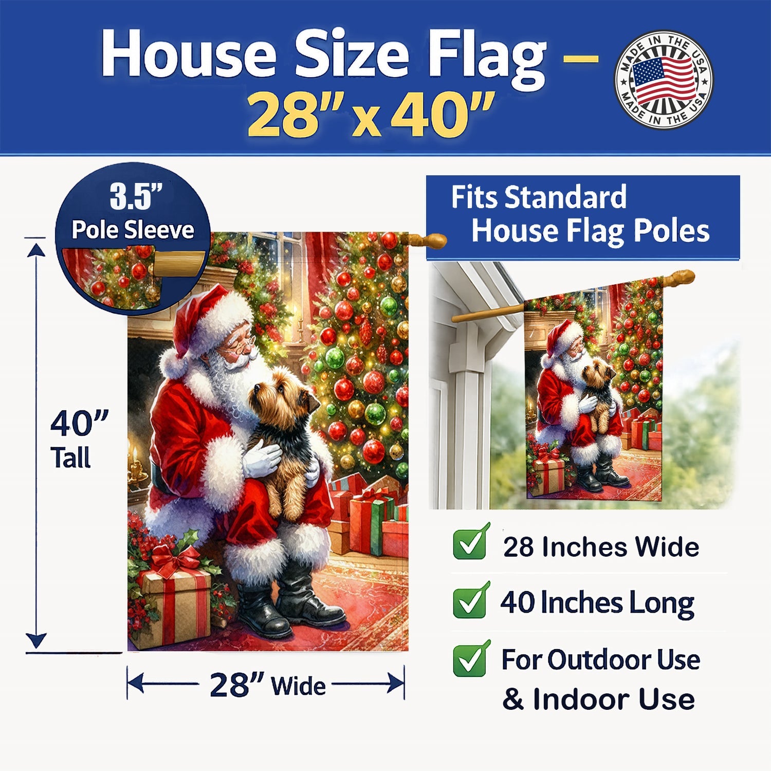 Norfolk Terrier and Santa Claus House Flag 28x40 Porch Sleeve Pole Decorative Outside Yard Banner Artwork Wall Hanging, Polyester