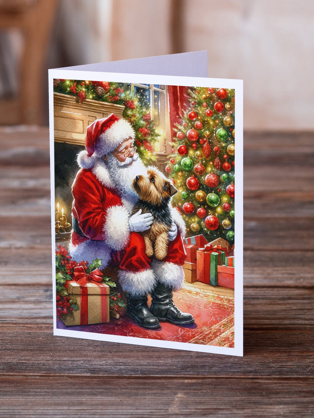 Norfolk Terrier and Santa Claus Greeting Cards Pack of 8 Blank Cards with Envelopes Whimsical A7 Size 5x7
