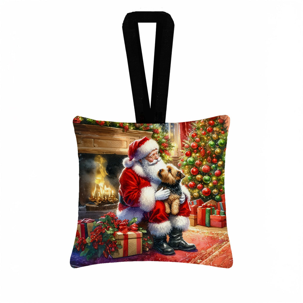 Norfolk Terrier and Santa Claus Hanging Square Fabric Ornament 3.5 × 3.5 Decorative Door-Knob & Tree Hanger, Soft Fabric