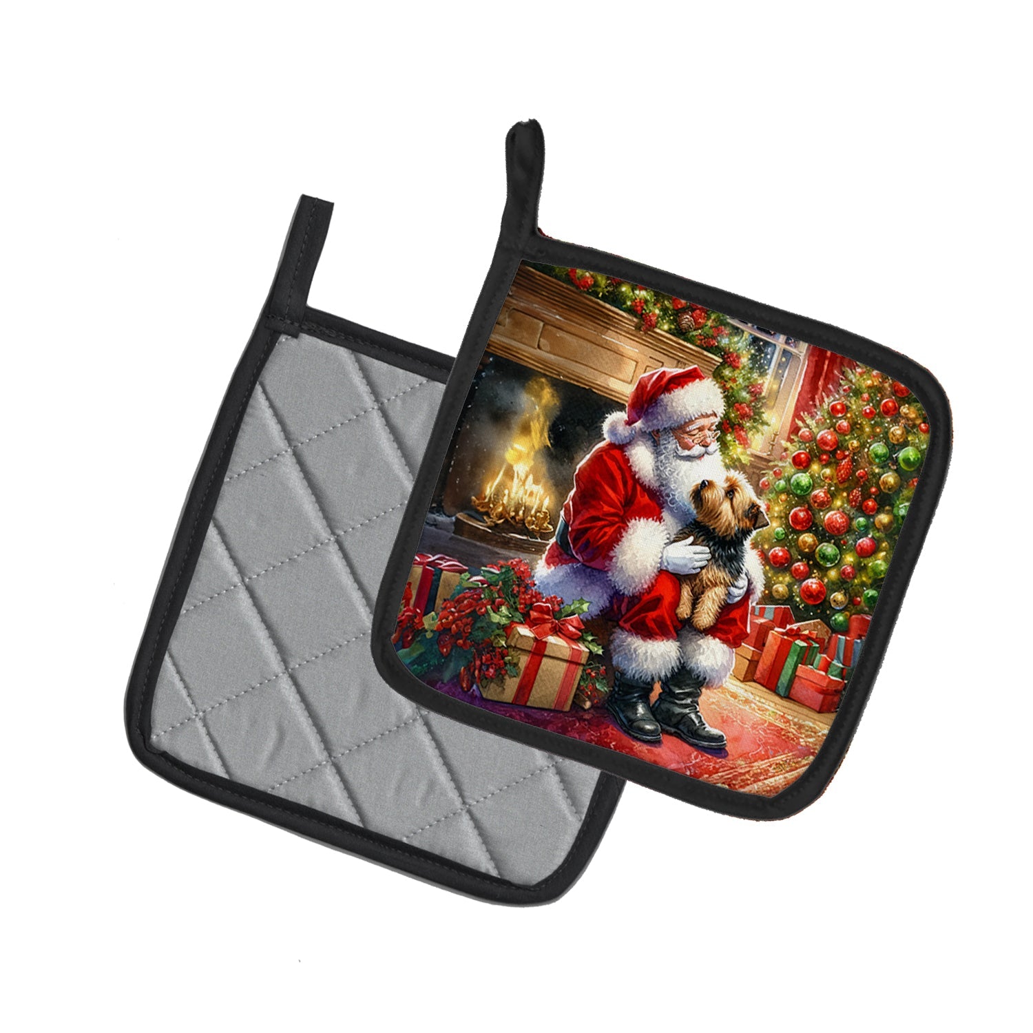 Norfolk Terrier and Santa Claus Pot Holder Set of 2 Heat Resistant Quilted Hot Pads 7.5 x 7.5 Inch, Insulated Kitchen Trivets for Cooking & Baking