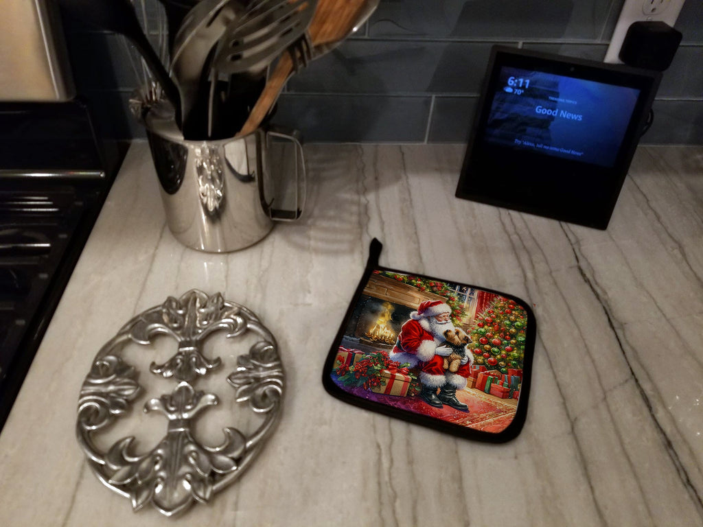 Norfolk Terrier and Santa Claus Pot Holder Set of 2 Heat Resistant Quilted Hot Pads 7.5 x 7.5 Inch, Insulated Kitchen Trivets for Cooking & Baking